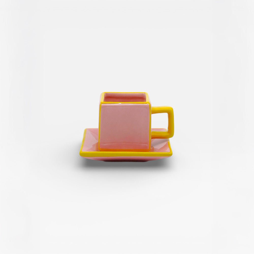 Taza y Plato de Café Rosa / Amarillo (set de 2)