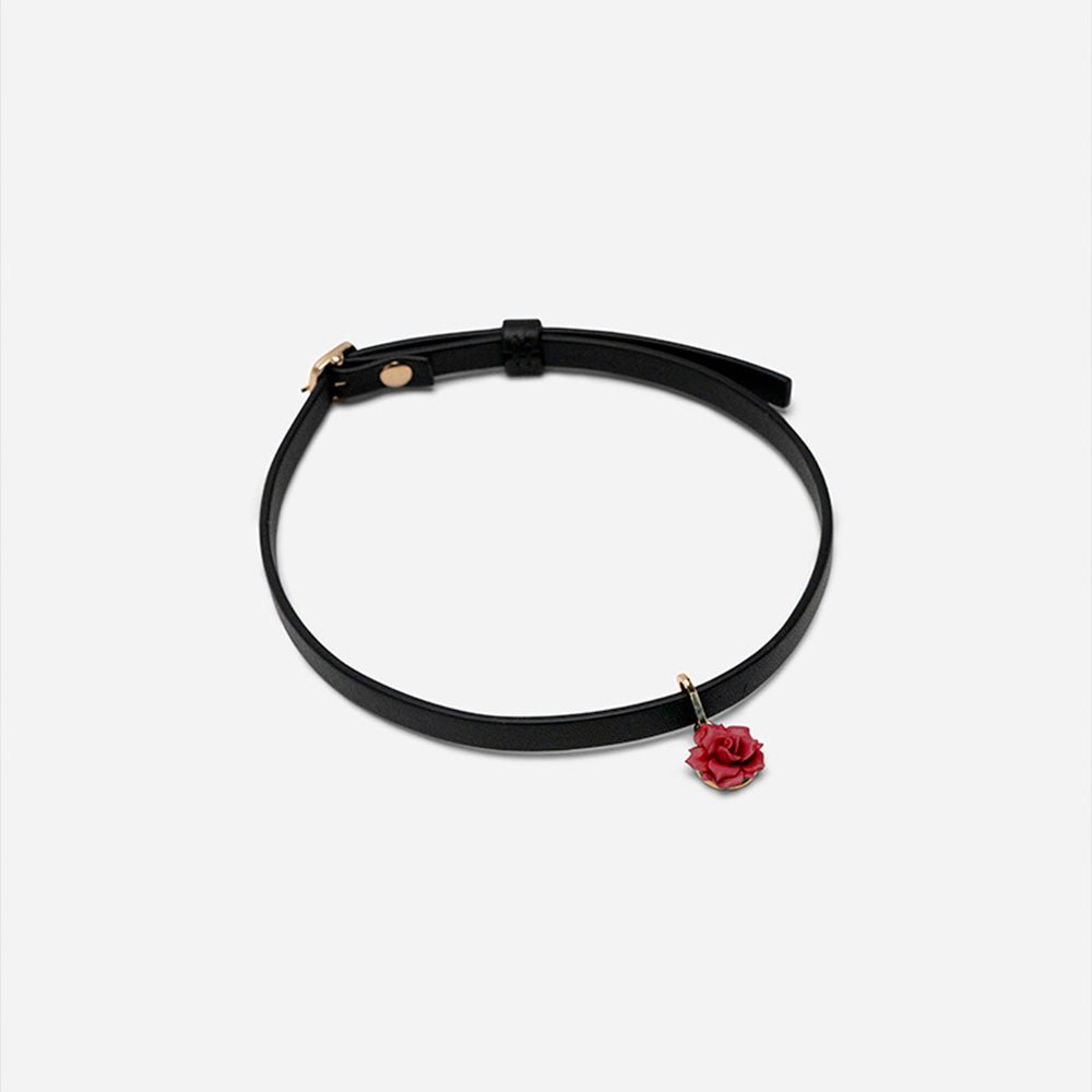 Mini collier ras du cou en cuir rose rouge