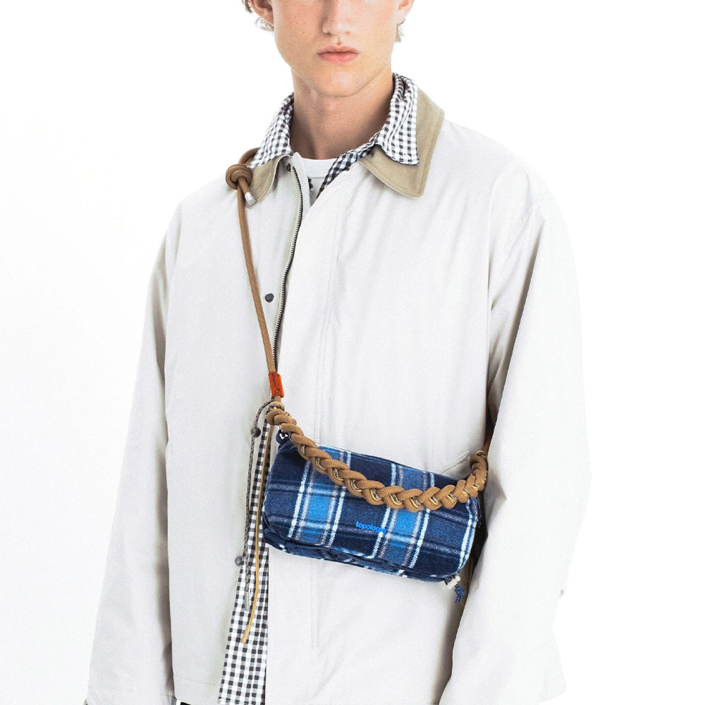 Bottle Sacoche Medium Blue Check Wool