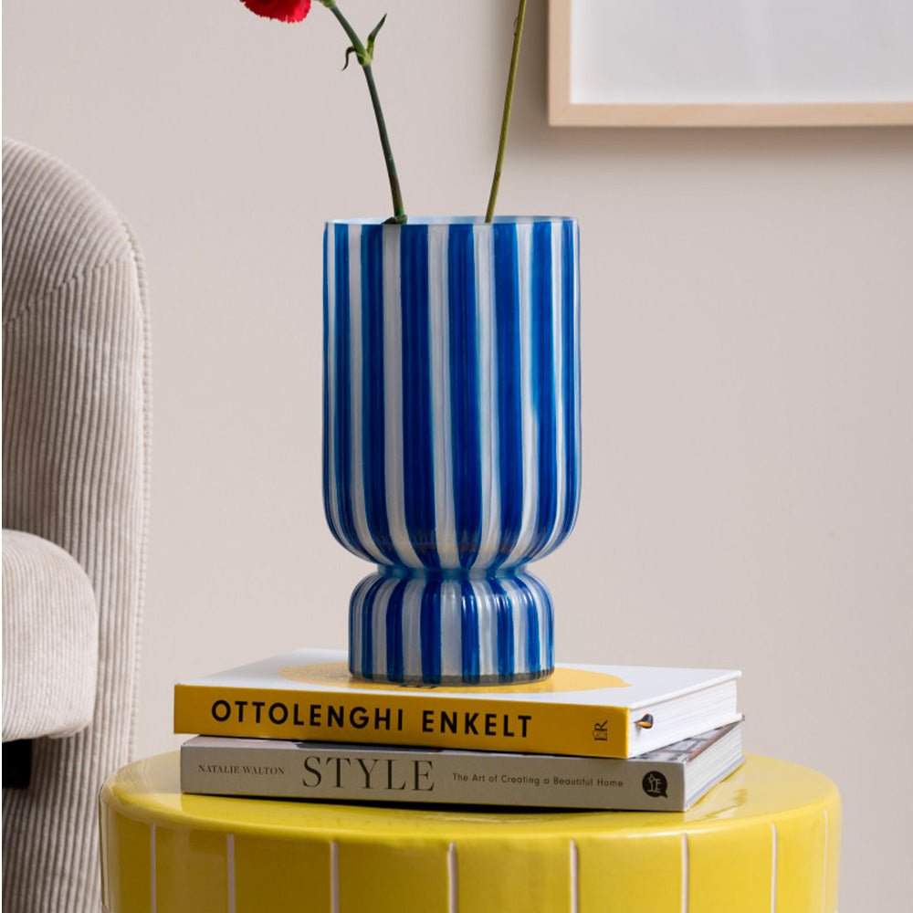 Vase Rayado Retro Large Cobalt Blue