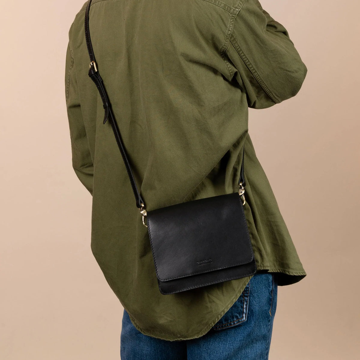 Mini sac Audrey classique noir (bandoulière tissée/bandoulière en cuir)
